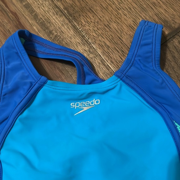 NEW Speedo Girl's Swimsuit One-Piece Mesh Splice Thick Strap, Darling Ditsy Cyan - Picture 3 of 13